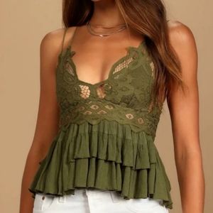NWT Large Free People Intimately Adella Cami Green Olive Sparrow